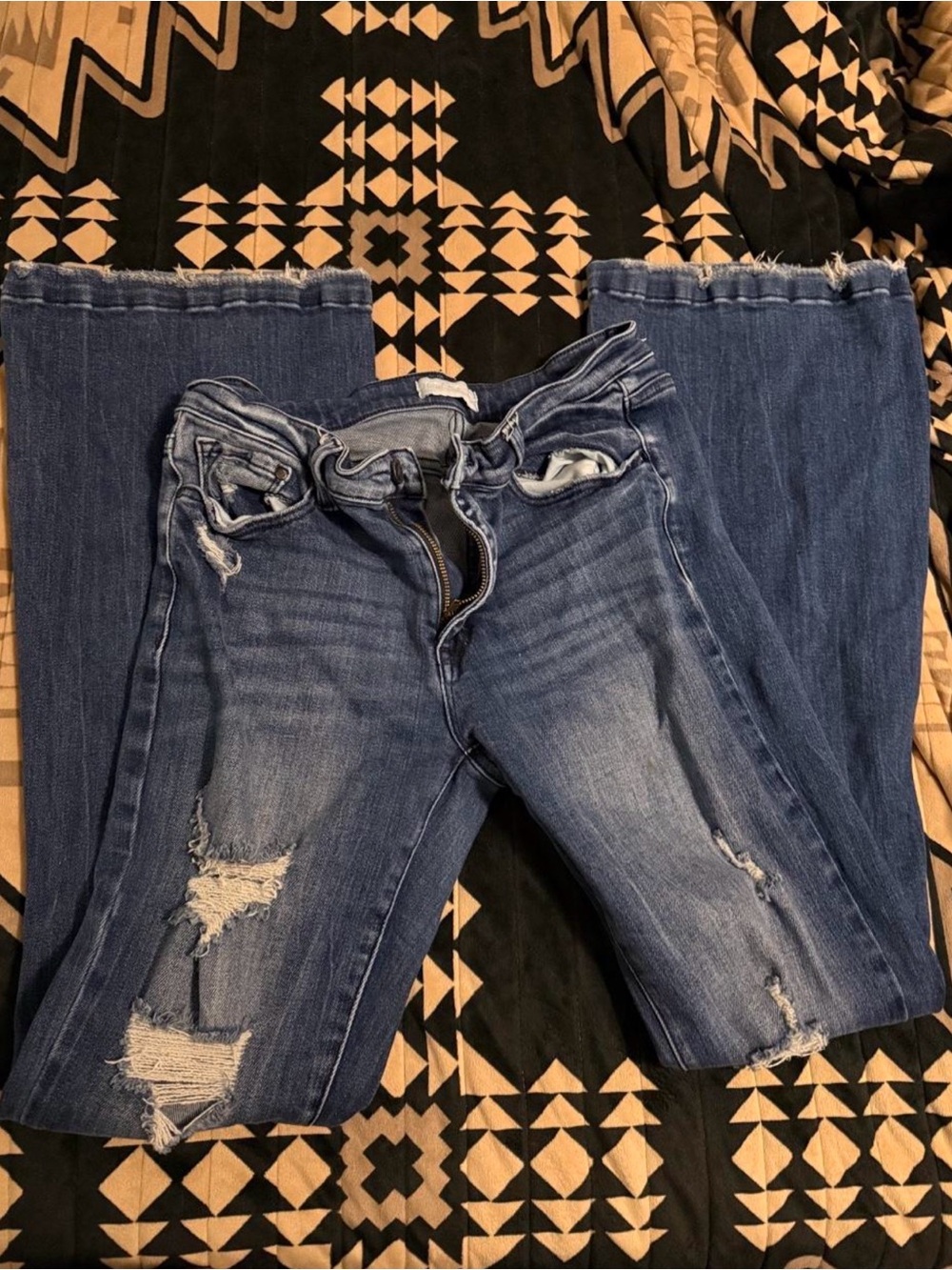 Distressed Dark Blue Flare Jeans for Women